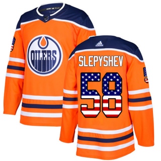 Men's Anton Slepyshev Edmonton Oilers Adidas USA Flag Fashion Jersey - Authentic Orange