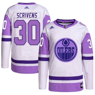 Men's Ben Scrivens Edmonton Oilers Adidas Hockey Fights Cancer Primegreen Jersey - Authentic White/Purple