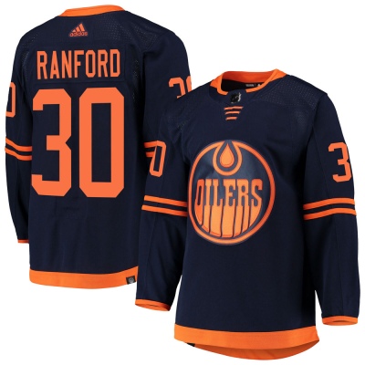 Men's Bill Ranford Edmonton Oilers Adidas Alternate Primegreen Pro Jersey - Authentic Navy