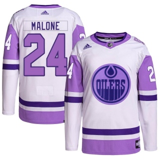 Men's Brad Malone Edmonton Oilers Adidas Hockey Fights Cancer Primegreen Jersey - Authentic White/Purple