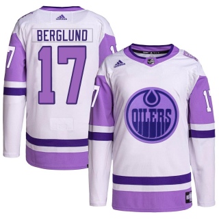 Men's Carl Berglund Edmonton Oilers Adidas Hockey Fights Cancer Primegreen Jersey - Authentic White/Purple