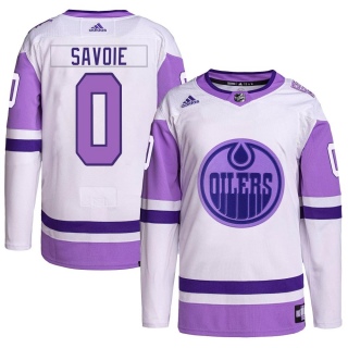 Men's Carter Savoie Edmonton Oilers Adidas Hockey Fights Cancer Primegreen Jersey - Authentic White/Purple