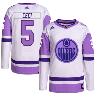 Men's Cody Ceci Edmonton Oilers Adidas Hockey Fights Cancer Primegreen Jersey - Authentic White/Purple