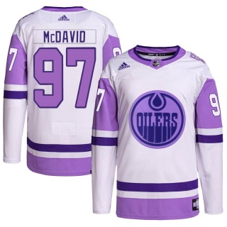 Men's Connor McDavid Edmonton Oilers Adidas Hockey Fights Cancer Primegreen Jersey - Authentic White/Purple