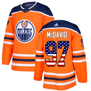 Men's Connor McDavid Edmonton Oilers Adidas USA Flag Fashion Jersey - Authentic Orange