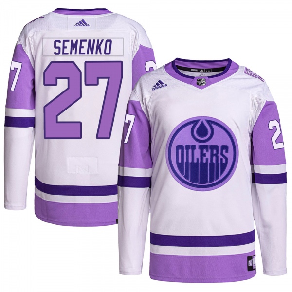 Men's Dave Semenko Edmonton Oilers Adidas Hockey Fights Cancer Primegreen Jersey - Authentic White/Purple