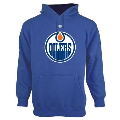 Men's Edmonton Oilers Old Time Hockey Big Logo with Crest Pullover Hoodie - - Royal Blue