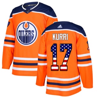 Men's Jari Kurri Edmonton Oilers Adidas USA Flag Fashion Jersey - Authentic Orange
