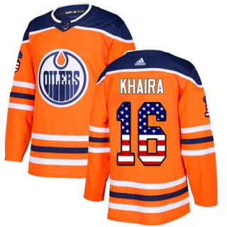 Men's Jujhar Khaira Edmonton Oilers Adidas USA Flag Fashion Jersey - Authentic Orange