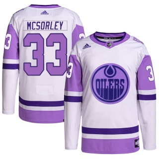 Men's Marty Mcsorley Edmonton Oilers Adidas Hockey Fights Cancer Primegreen Jersey - Authentic White/Purple