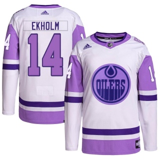 Men's Mattias Ekholm Edmonton Oilers Adidas Hockey Fights Cancer Primegreen Jersey - Authentic White/Purple
