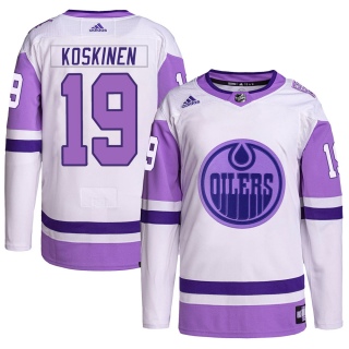Men's Mikko Koskinen Edmonton Oilers Adidas Hockey Fights Cancer Primegreen Jersey - Authentic White/Purple
