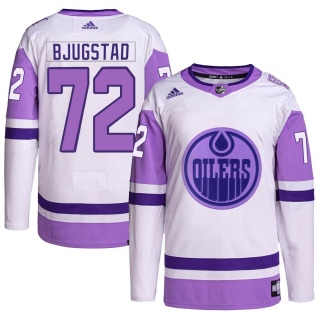 Men's Nick Bjugstad Edmonton Oilers Adidas Hockey Fights Cancer Primegreen Jersey - Authentic White/Purple