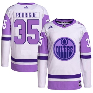 Men's Olivier Rodrigue Edmonton Oilers Adidas Hockey Fights Cancer Primegreen Jersey - Authentic White/Purple