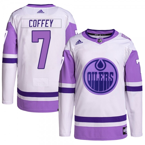 Men's Paul Coffey Edmonton Oilers Adidas Hockey Fights Cancer Primegreen Jersey - Authentic White/Purple