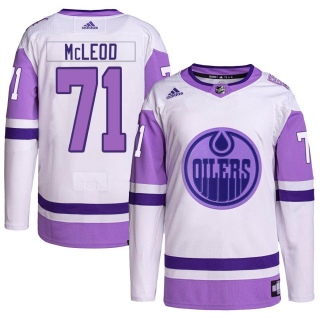 Men's Ryan McLeod Edmonton Oilers Adidas Hockey Fights Cancer Primegreen Jersey - Authentic White/Purple