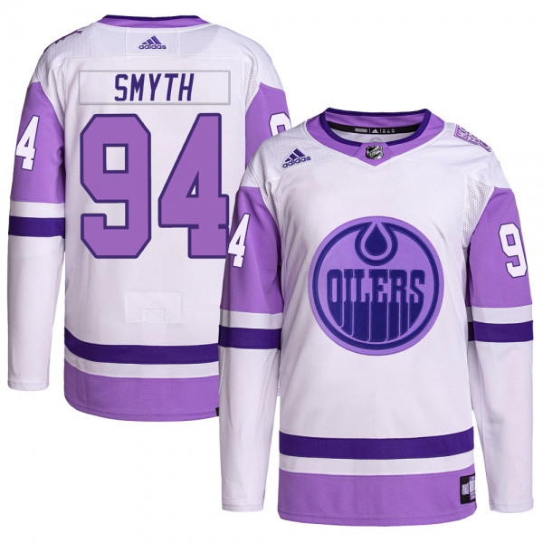 Men's Ryan Smyth Edmonton Oilers Adidas Hockey Fights Cancer Primegreen Jersey - Authentic White/Purple