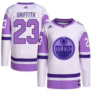 Men's Seth Griffith Edmonton Oilers Adidas Hockey Fights Cancer Primegreen Jersey - Authentic White/Purple