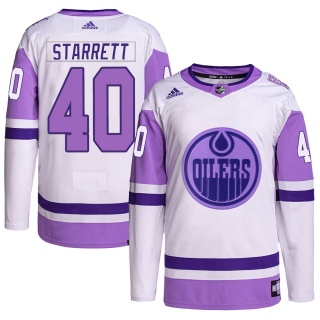 Men's Shane Starrett Edmonton Oilers Adidas Hockey Fights Cancer Primegreen Jersey - Authentic White/Purple