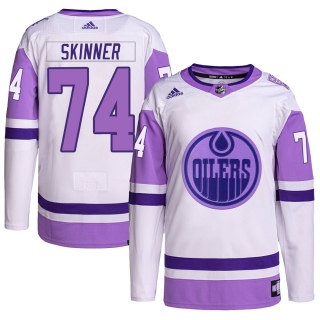 Men's Stuart Skinner Edmonton Oilers Adidas Hockey Fights Cancer Primegreen Jersey - Authentic White/Purple