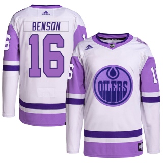 Men's Tyler Benson Edmonton Oilers Adidas Hockey Fights Cancer Primegreen Jersey - Authentic White/Purple
