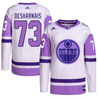 Men's Vincent Desharnais Edmonton Oilers Adidas Hockey Fights Cancer Primegreen Jersey - Authentic White/Purple