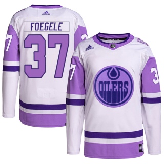 Men's Warren Foegele Edmonton Oilers Adidas Hockey Fights Cancer Primegreen Jersey - Authentic White/Purple