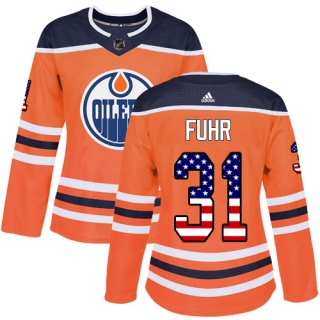 Women's Grant Fuhr Edmonton Oilers Adidas USA Flag Fashion Jersey - Authentic Orange