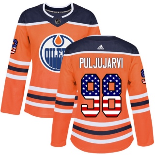 Women's Jesse Puljujarvi Edmonton Oilers Adidas USA Flag Fashion Jersey - Authentic Orange