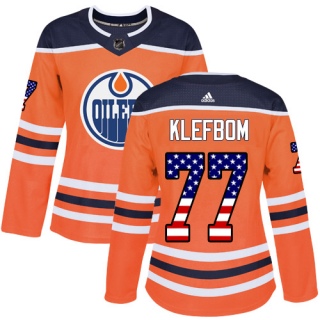 Women's Oscar Klefbom Edmonton Oilers Adidas USA Flag Fashion Jersey - Authentic Orange