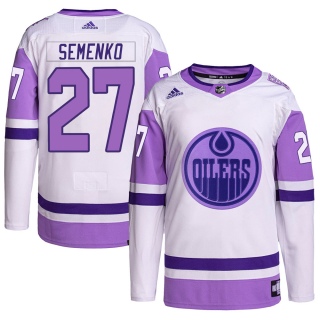 Youth Dave Semenko Edmonton Oilers Adidas Hockey Fights Cancer Primegreen Jersey - Authentic White/Purple