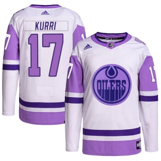 Youth Jari Kurri Edmonton Oilers Adidas Hockey Fights Cancer Primegreen Jersey - Authentic White/Purple