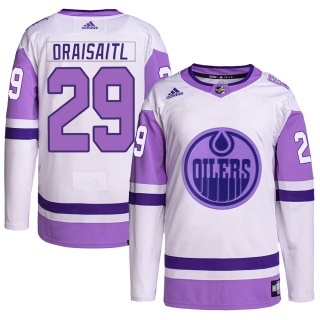 Youth Leon Draisaitl Edmonton Oilers Adidas Hockey Fights Cancer Primegreen Jersey - Authentic White/Purple