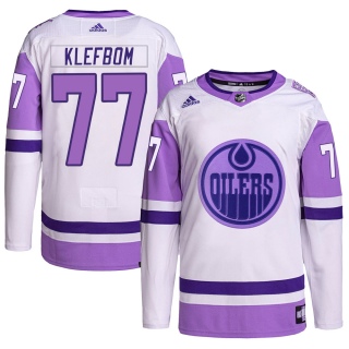 Youth Oscar Klefbom Edmonton Oilers Adidas Hockey Fights Cancer Primegreen Jersey - Authentic White/Purple