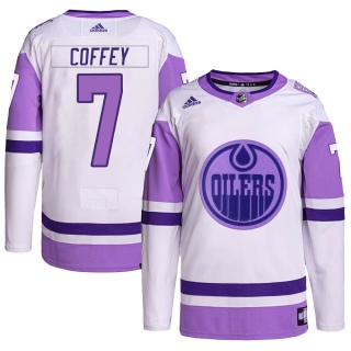 Youth Paul Coffey Edmonton Oilers Adidas Hockey Fights Cancer Primegreen Jersey - Authentic White/Purple
