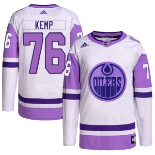 Youth Philip Kemp Edmonton Oilers Adidas Hockey Fights Cancer Primegreen Jersey - Authentic White/Purple