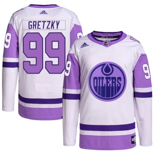 Youth Wayne Gretzky Edmonton Oilers Adidas Hockey Fights Cancer Primegreen Jersey - Authentic White/Purple
