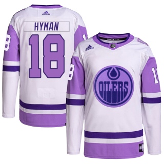 Youth Zach Hyman Edmonton Oilers Adidas Hockey Fights Cancer Primegreen Jersey - Authentic White/Purple